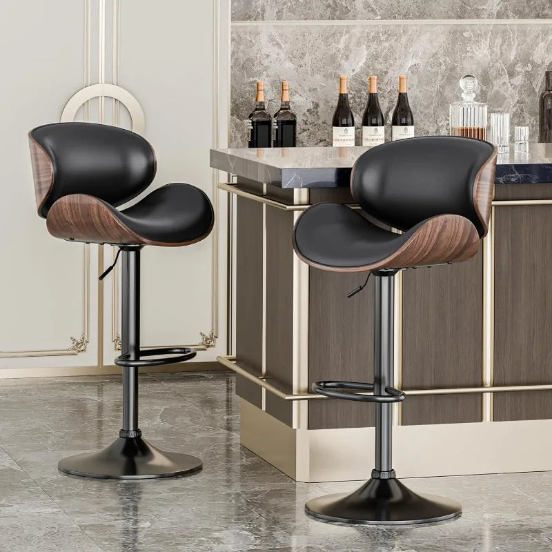 Adjustable Swivel Bar Stools Set of 2, Mid-Century Modern PU Leather Upholstered Counter Height Bar Stool, Kitchen Island