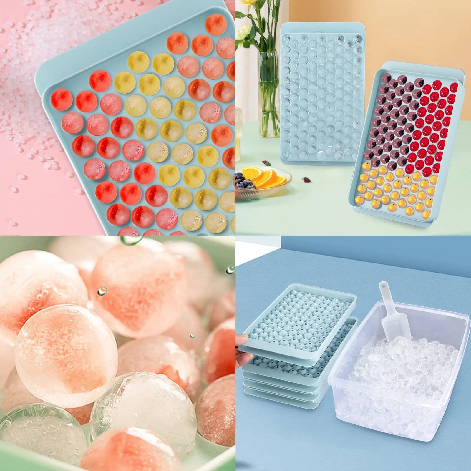 Mini Ice Cube Tray 104 Holes Round Ice Ball Molds with Lid Silicone Ice Cube Maker for Whiskey BPA Free Reusable Kitchen Gadget