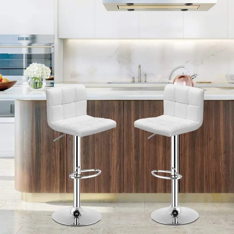 Bar Stools Set of 2, Modern Swivel Adjustable Height PU Leather Barstools with Back, Square Armless Counter Height