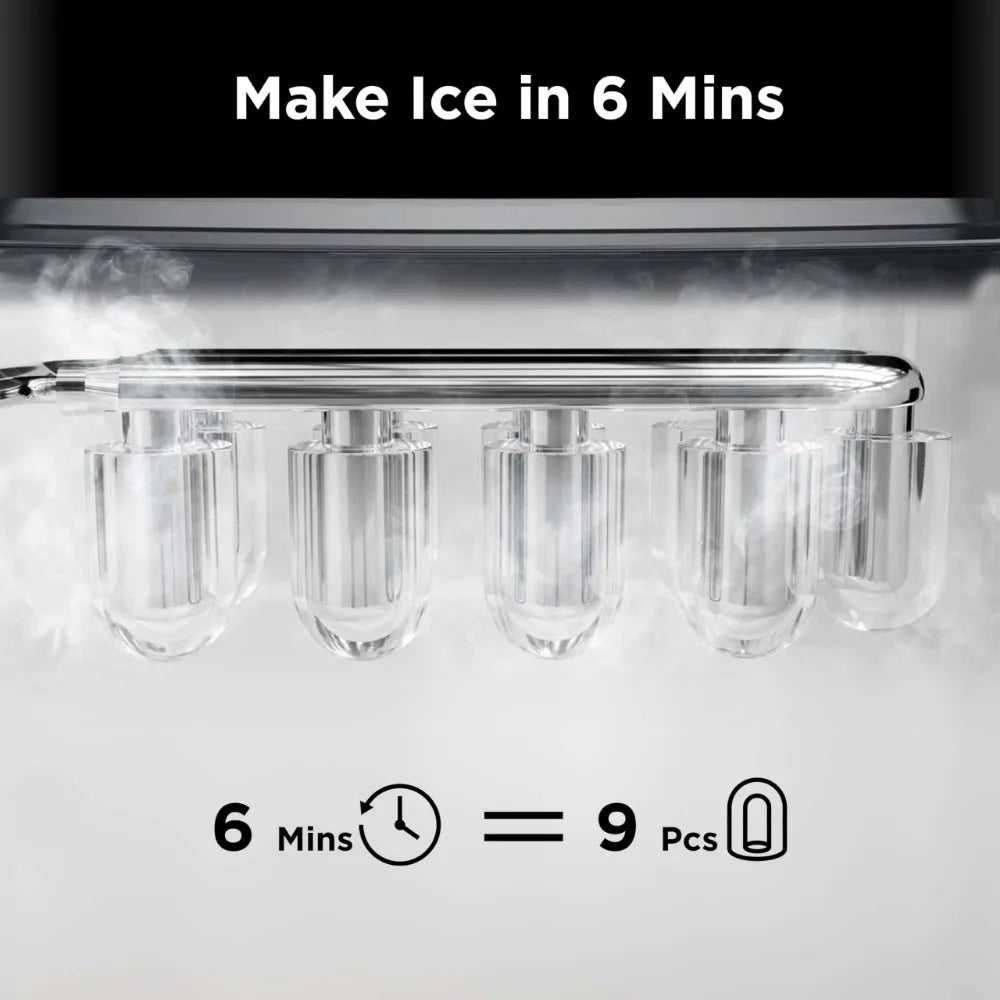 Silonn Ice Maker Countertop, 9 Cubes Ready in 6 Mins, 26lbs in 24Hrs, Self-Cleaning Ice Machine with Ice Scoop and Basket