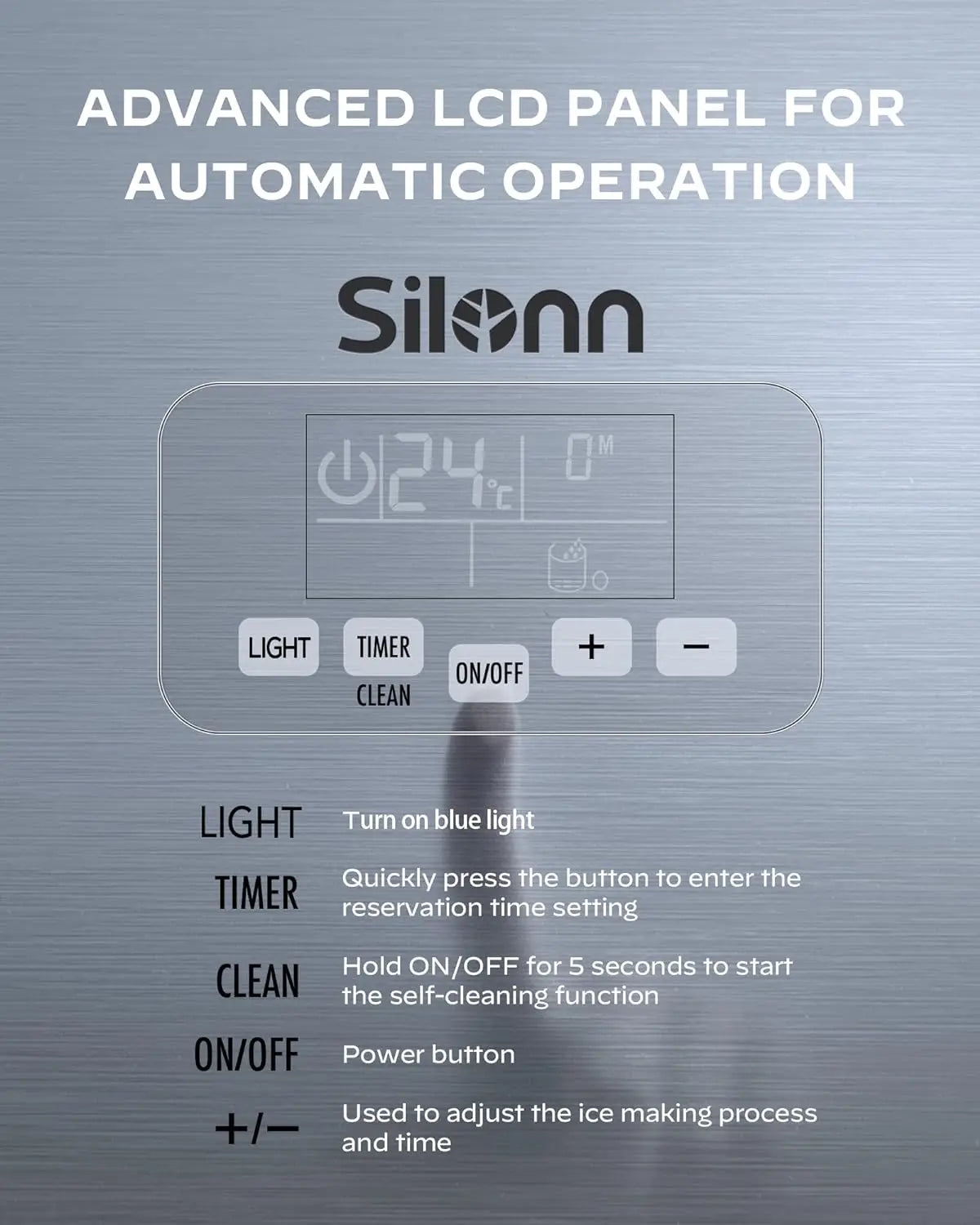 Silonn Commercial Ice Maker, Creates 150lbs in 24H, 33lbs Ice Storage Capacity, Stainless Steel Freestanding Ice Maker Machine