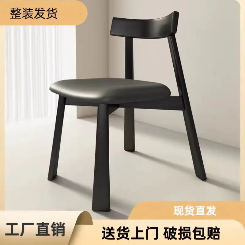 Nordic solid wood dining chairs, modern minimalist and luxurious cream dining table chairs, restaurant and hotel back chairs,