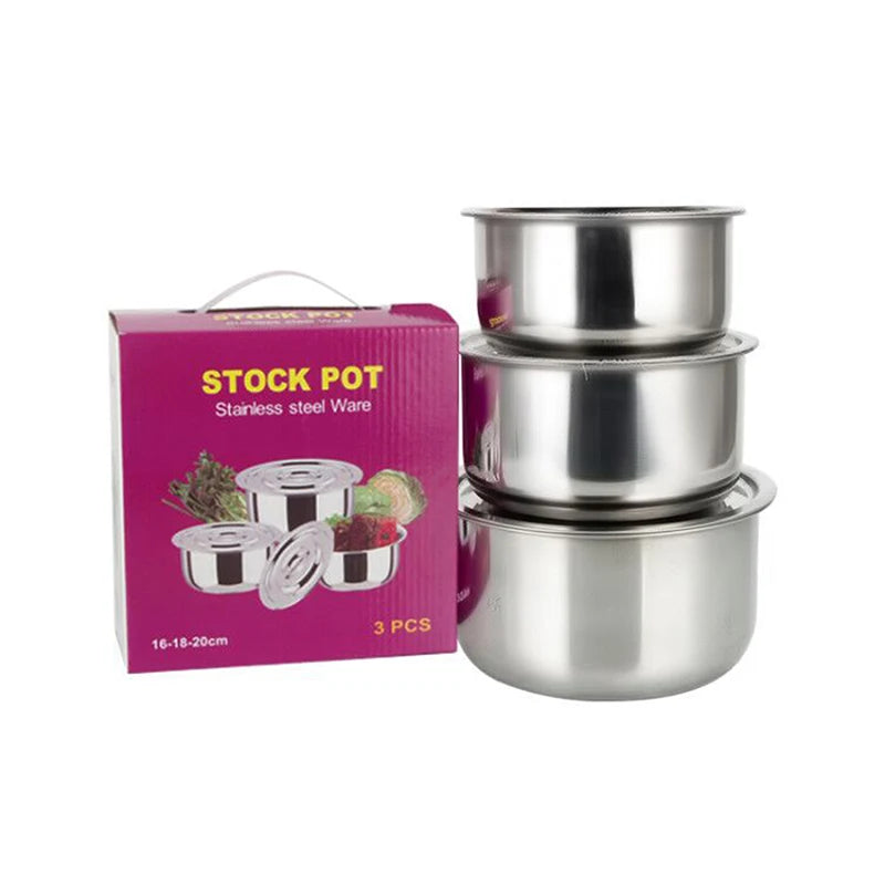 3pcs Stainless Steel Soup pot Stock Pot Set with Lid Kitchenware Stew Pot Cooking Tools Cookware Kitchen Accessories