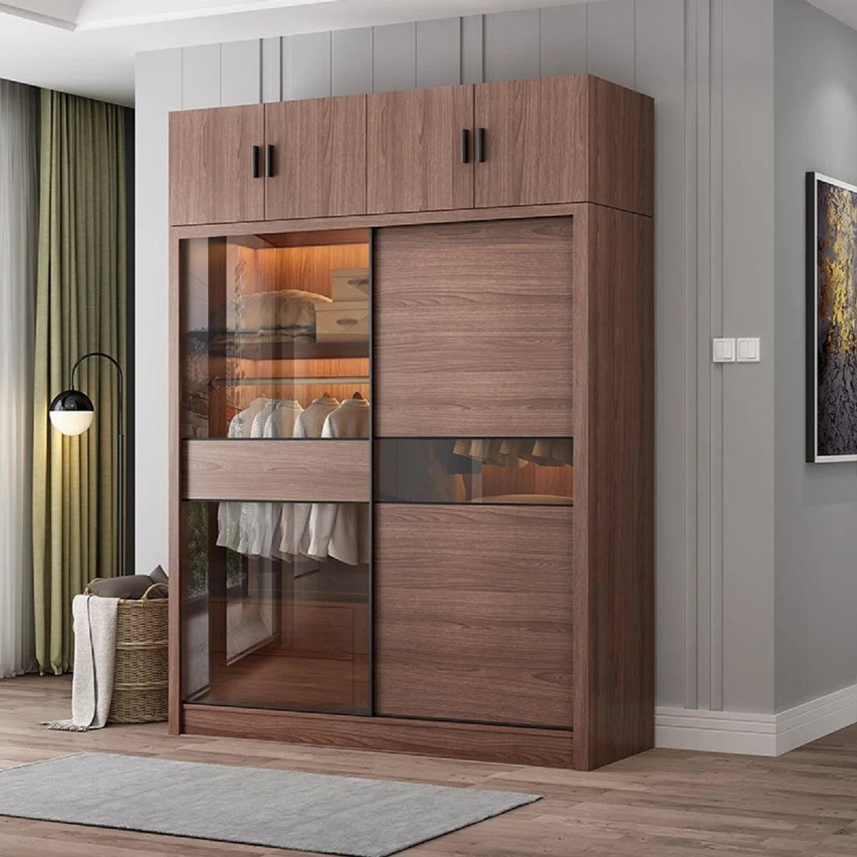 Closet sliding door modern simple economy household bedroom sliding door storage cabinet storage assembly wardrobe
