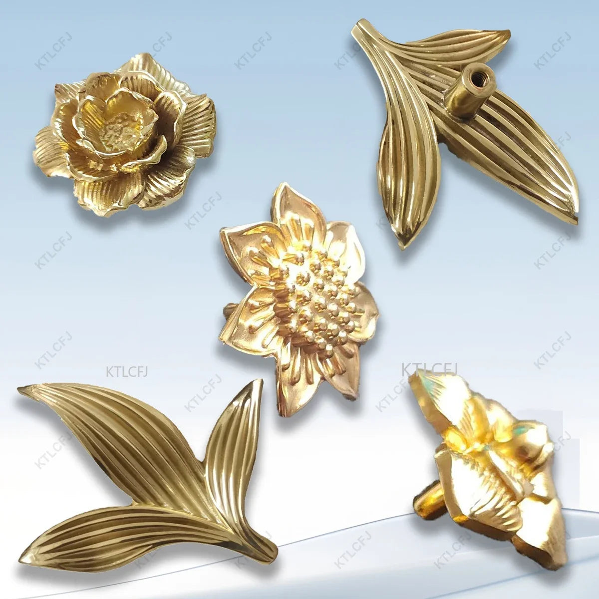 Accessories Flower/Leaf Shaped Drawer Door Cabinet Handle Furniture Light Luxury Brass Forged Handle