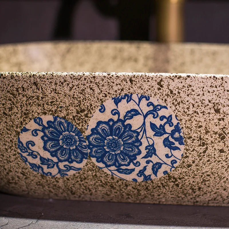 Maple leaves pattern chinese wash basin sink bathroom sink bowl countertop Ceramic washbasin bathroom sink