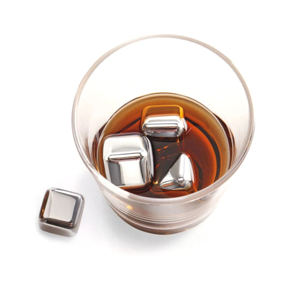 Stainless Ice Rocks Whisky Ice Stone Ice Cubes Metal Reusable Chilling Stones For Wine Beer Beverage Bar Accessories For Kitchen