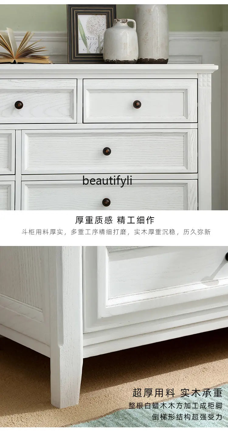 American Simple and Light Luxury Country Ash Wood Bedroom Storage Nine-Drawer Cabinet Bedroom Living Room  furniture