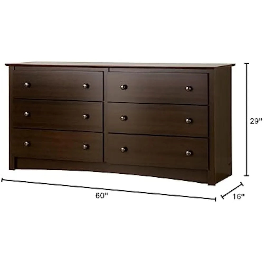 Prepac Fremont 6 Drawer Double Dresser for Bedroom, Wide Chest of Drawers, Bedroom Furniture, Clothes Storage and Organizer
