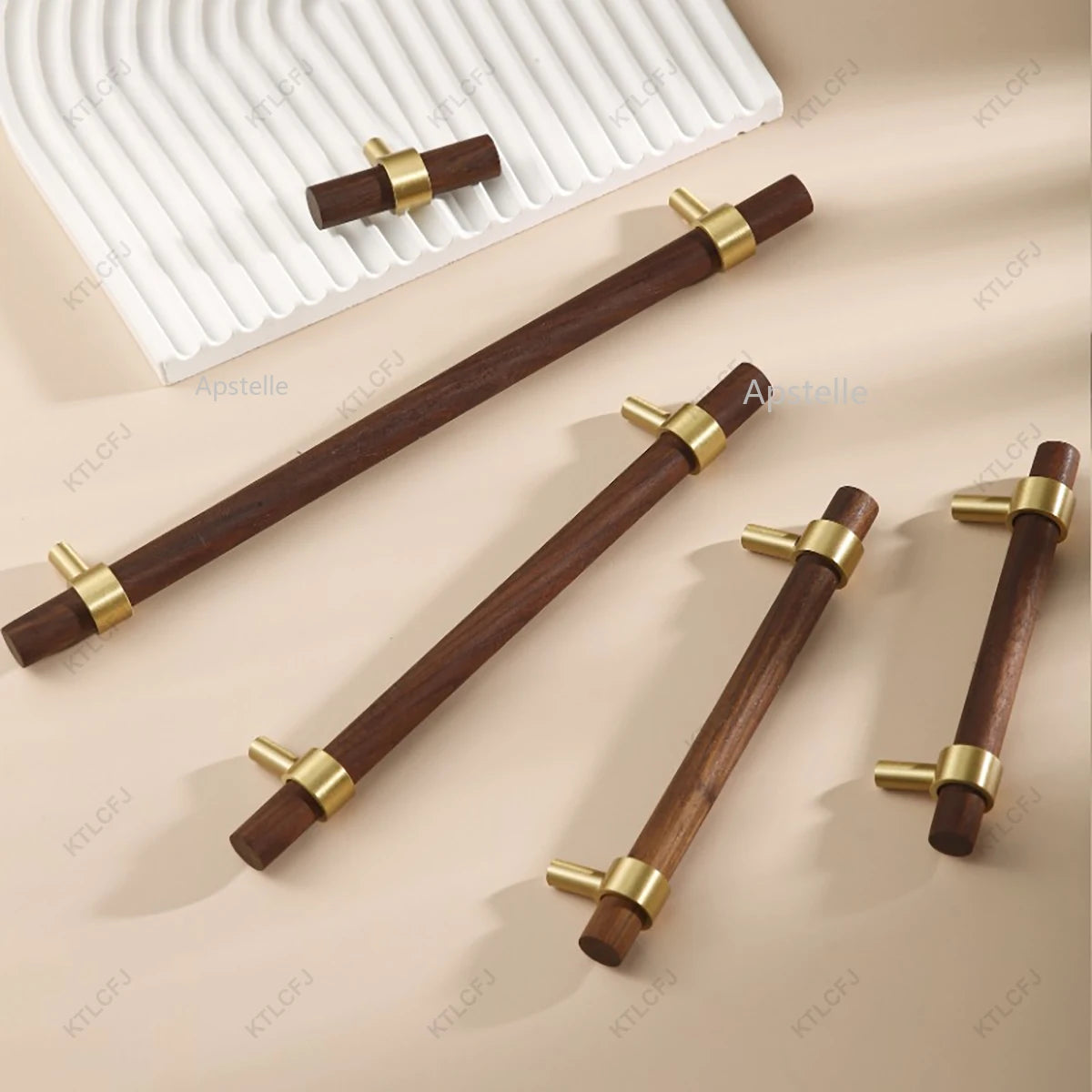 Brass Wood Light Luxury High-end Solid Wood Furniture Accessory Handle Wooden Handle Chinese Style Pure Copper Handle