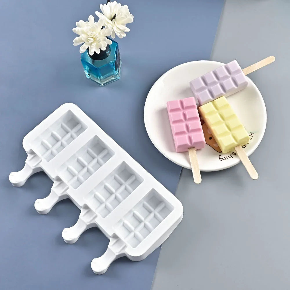 3/4 Hole Love Stripes Silicone Ice Cream Mold Ice Cube Tray Chocolate Popsicle Molds DIY Dessert Homemade Tools Reusable Molds
