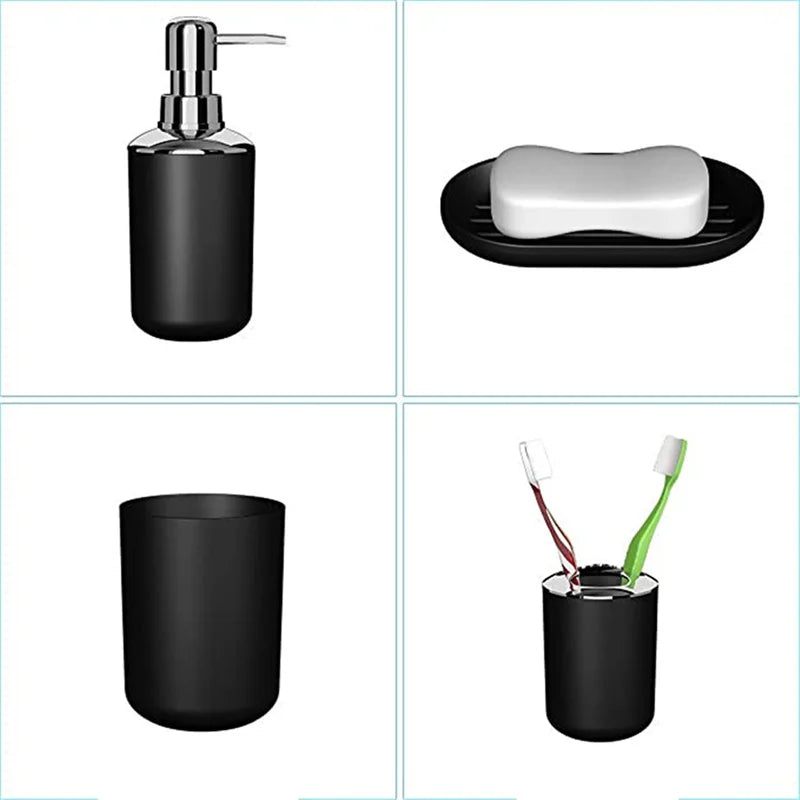 4pcs Luxury Bathroom Accessories Plastic Toothbrush Holder Cup Soap Dispenser Dish Toilet Holder Pump Bottle Cup Bathroom Set