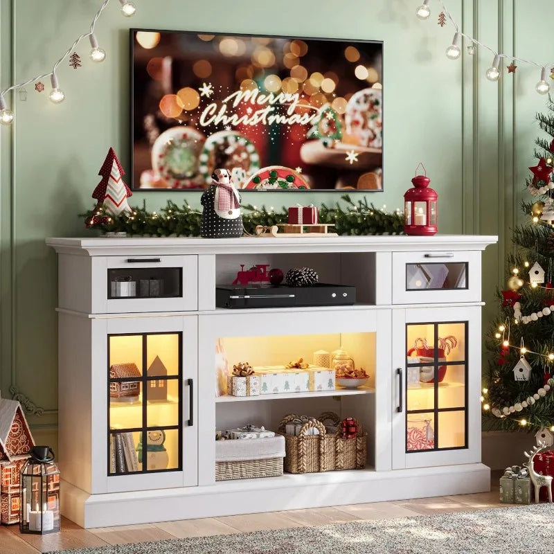 Entertainment Center for 65 inch TV, Modern White TV Stand with 23" Electric Fireplace, Tall Farmhouse TV Stands for Living Room