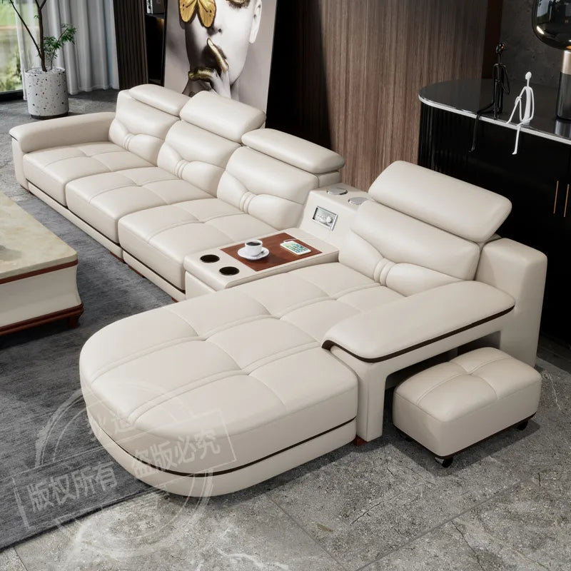 Leather sofa light luxury Italian style leather sofa top layer cowhide living room size unit living room modern minimalist group