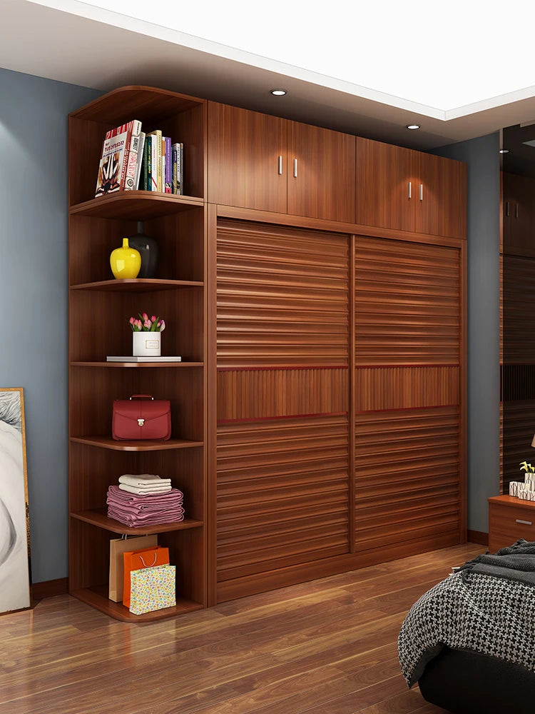 Wardrobe sliding door modern simple solid wood assembly home bedroom overall sliding door combination Chinese wardrobe