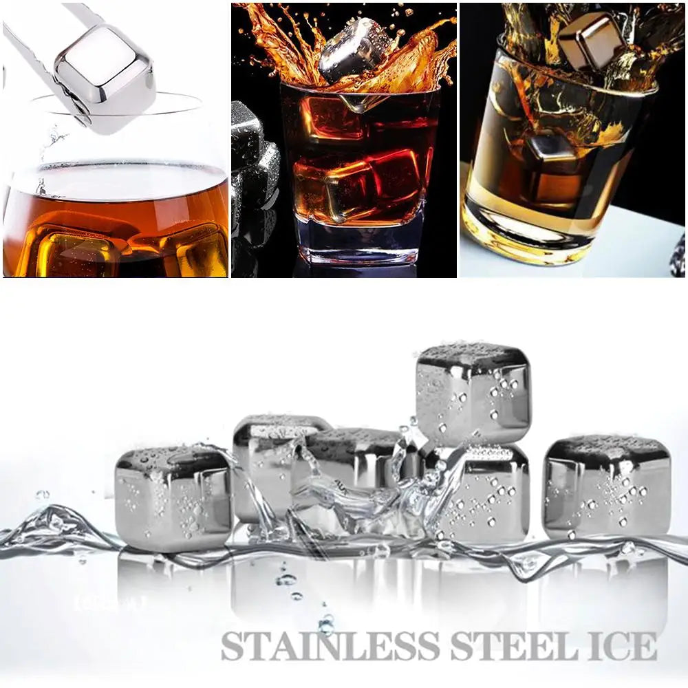 Stainless Ice Rocks Whisky Ice Stone Ice Cubes Metal Reusable Chilling Stones For Wine Beer Beverage Bar Accessories For Kitchen