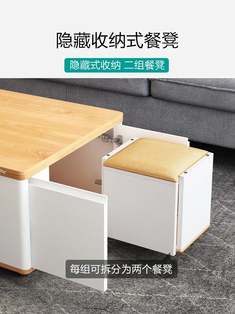 Nordic lifting coffee table can be changed, the dining table is integrated, the folding telescopic small dining table is multi-