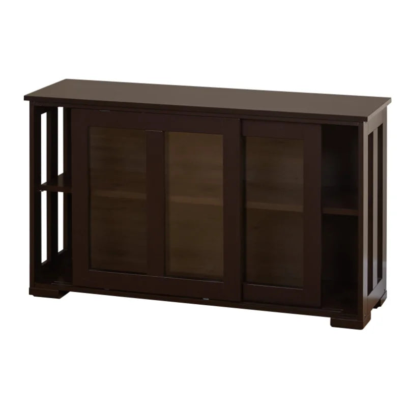42” Wide Contemporary Tempered Glass Sliding Door Stackable Dining Room Sideboard, Espresso Brown Finish