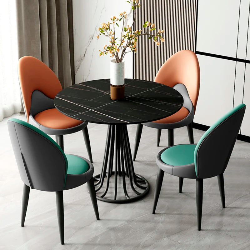 Luxury Leather Dining Chairs Comfortable Minimalist Living Room Italian Unique Designer Chairs Black Metal Legs Home Furniture