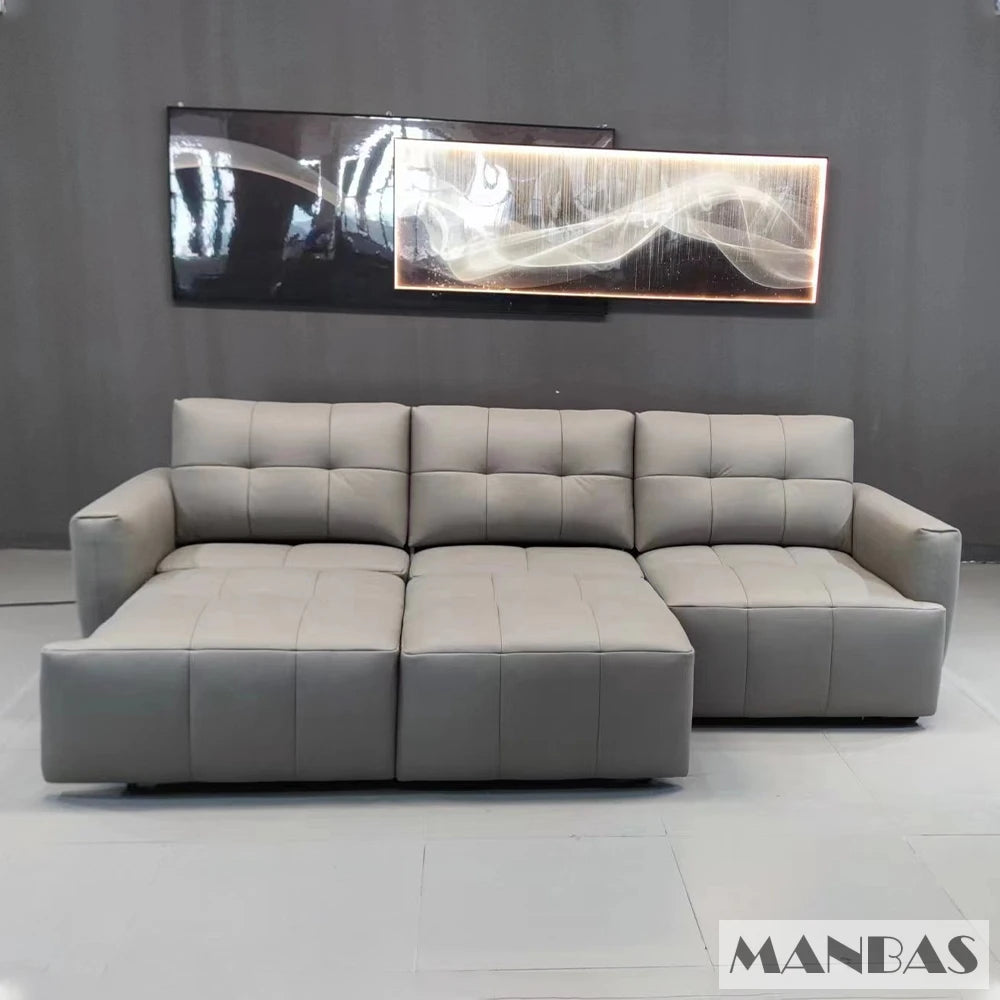MANBAS Electric Convertible Sofa Bed Italian Genuine Leather Couch Multifunction Folding Sofas Beds for Cinema Free Shipping