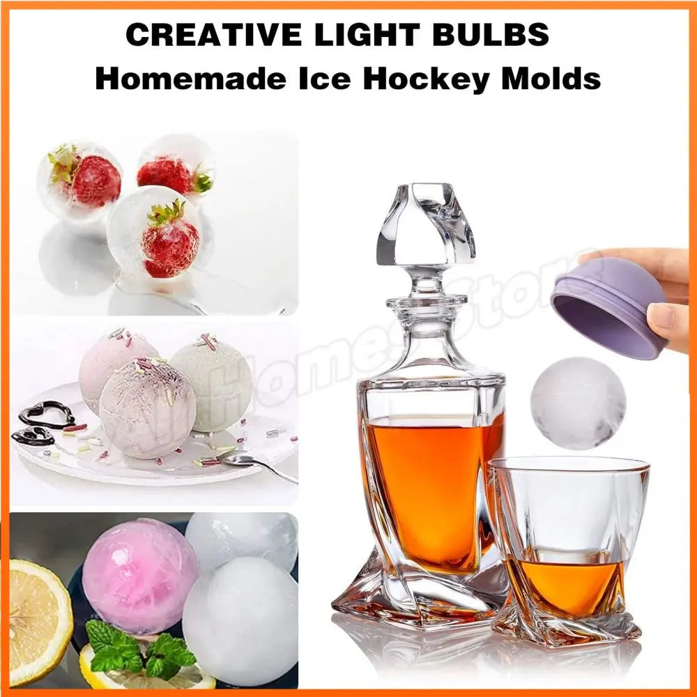 2PCS Silicone Ice Ball Maker Sphere Ice Cube Mold Maker with Funnel Round Large Ice Cream Tools for Whiskey Bulb Ice Hockey Mold