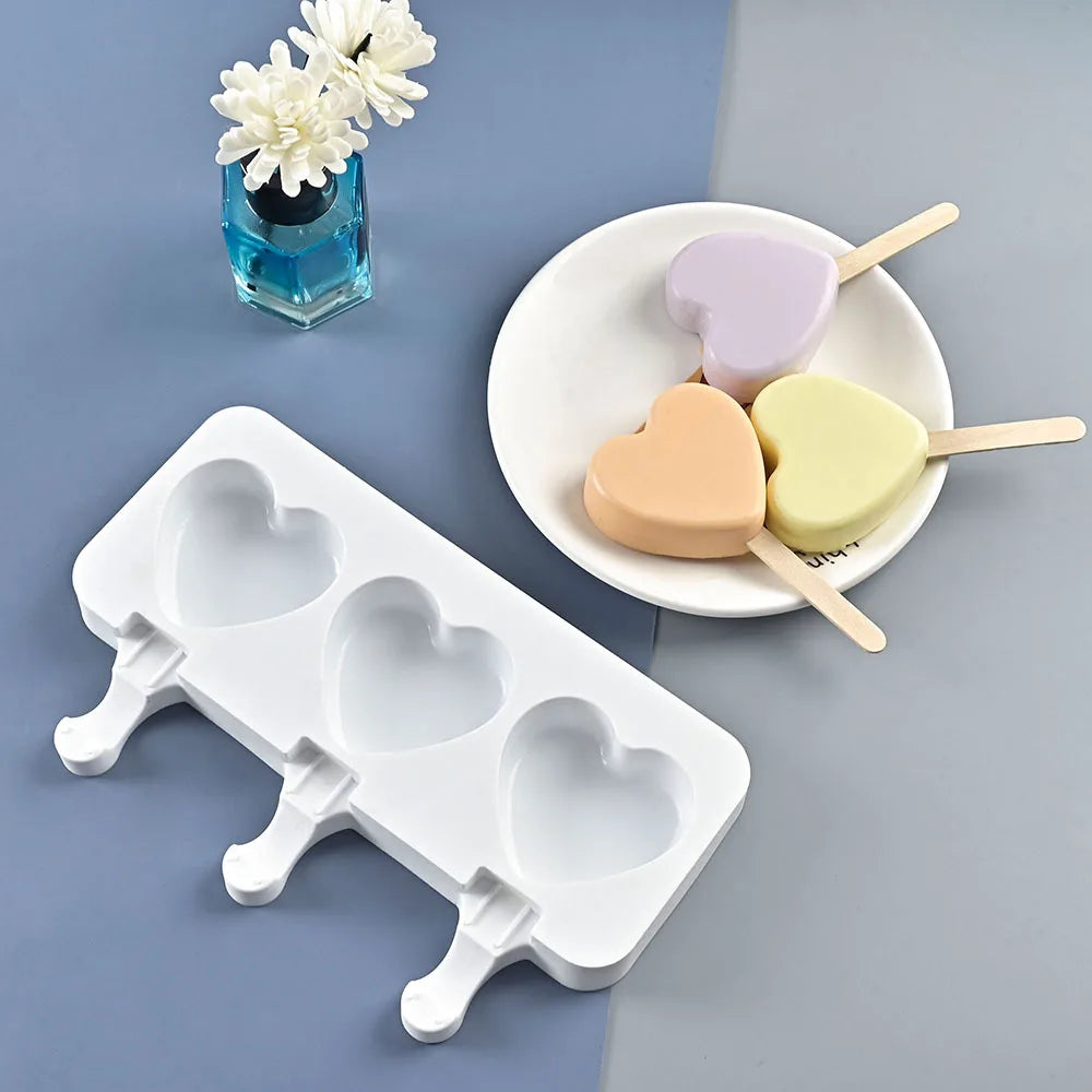 3/4 Hole Love Stripes Silicone Ice Cream Mold Ice Cube Tray Chocolate Popsicle Molds DIY Dessert Homemade Tools Reusable Molds