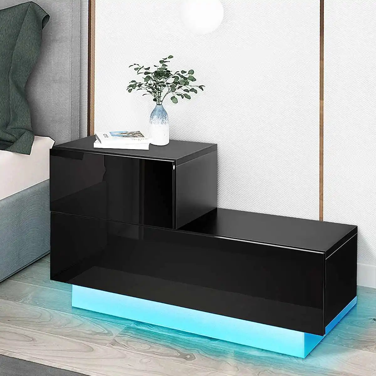 Luxury LED Nightstand Bedside Cabinet Bedside Table of 2 Drawers Coffee Table Bedside Table Nights Stands Home Bedroom Furniture
