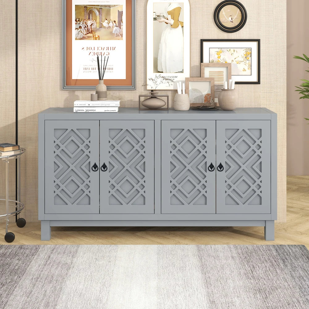 Large Storage Space Sideboard, 4 Door Buffet Cabinet with Pull Ring Handles for Living Room, Dining Room