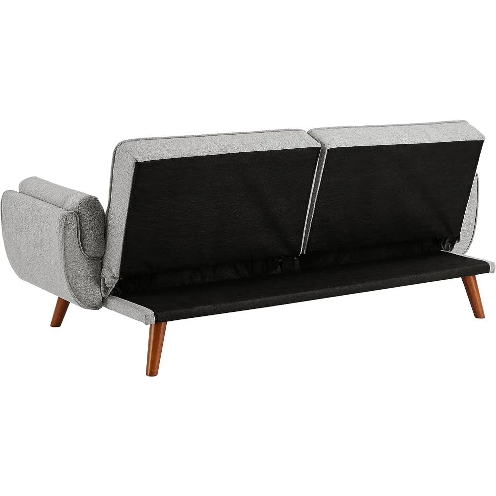 Modern Convertible Tufted Linen Upholstered Futon Sofa Daybed W/2 Pillows Luxury Sofa in the Living Room Overstuffed Comfy Home