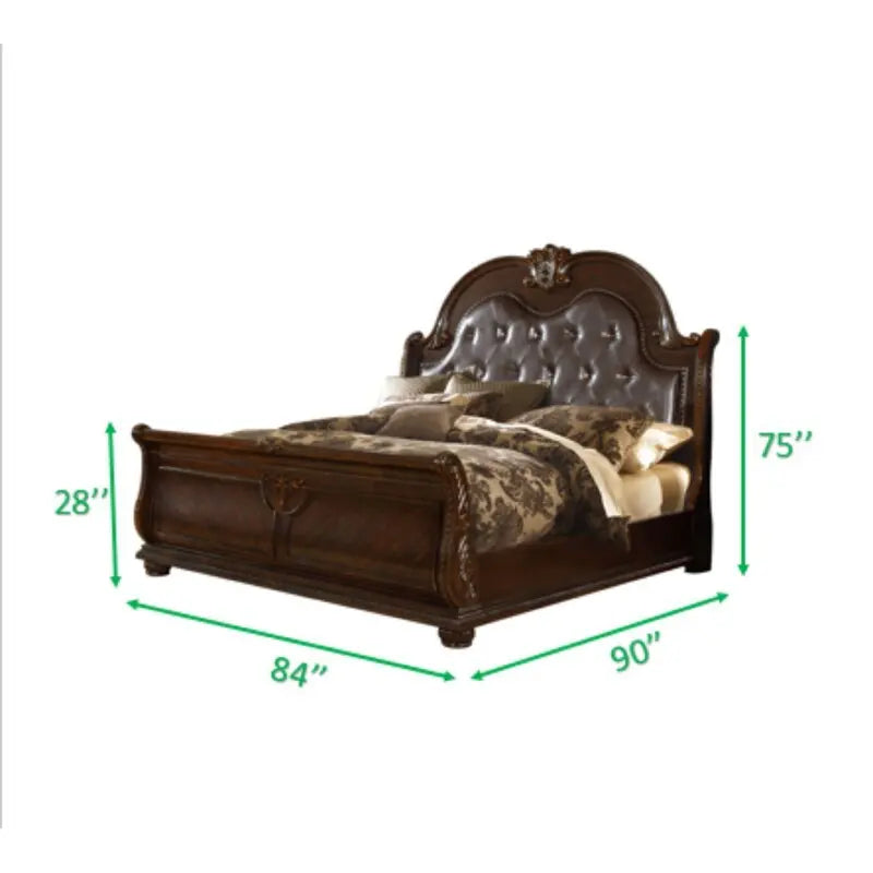 Roman Luxury Style King Bed Dark Walnut Wood