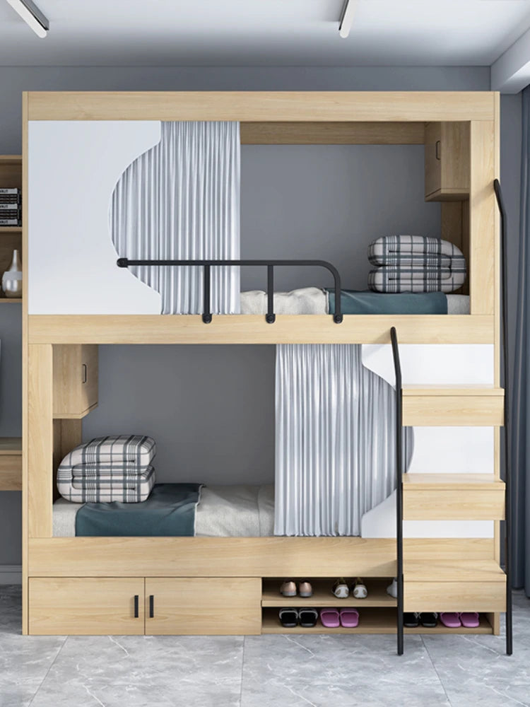 Bed Student Dormitory Solid Wood Double Layer Bunk Bed Staff Dormitory Small Apartment Modern Upper and Lower Bunk
