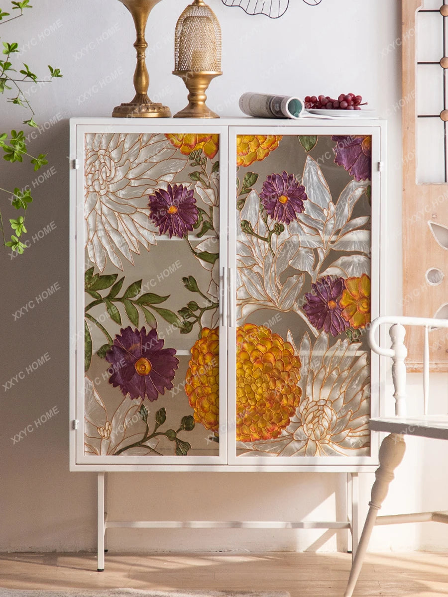 French Sideboard Modern Minimalist Enamel Decorative Glass Entrance Cabinet