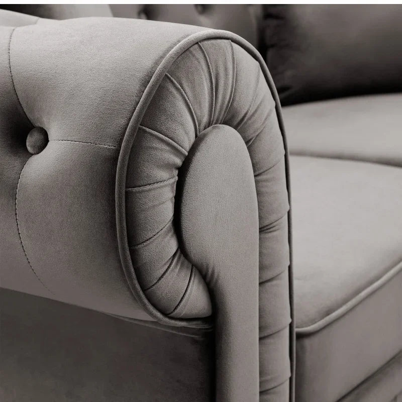 Modern Chesterfield Sofa Set Button Tufted Velvet Upholstered Back Loveseat & 3 Seat Sofa Roll Arm Classic,Living Room Sofa