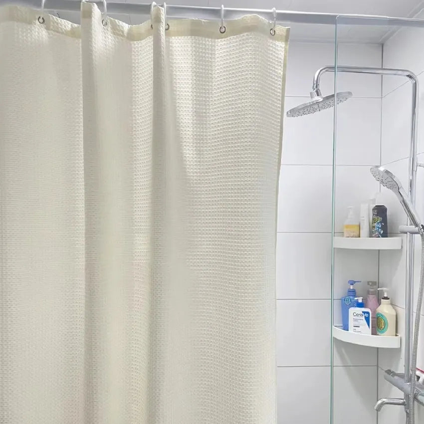 Shower Curtain Bathroom Plaid Jacquard Waffle Non-perforated Thicken Waterproof Solid Color Jacquard Waterproof Curtain for Home