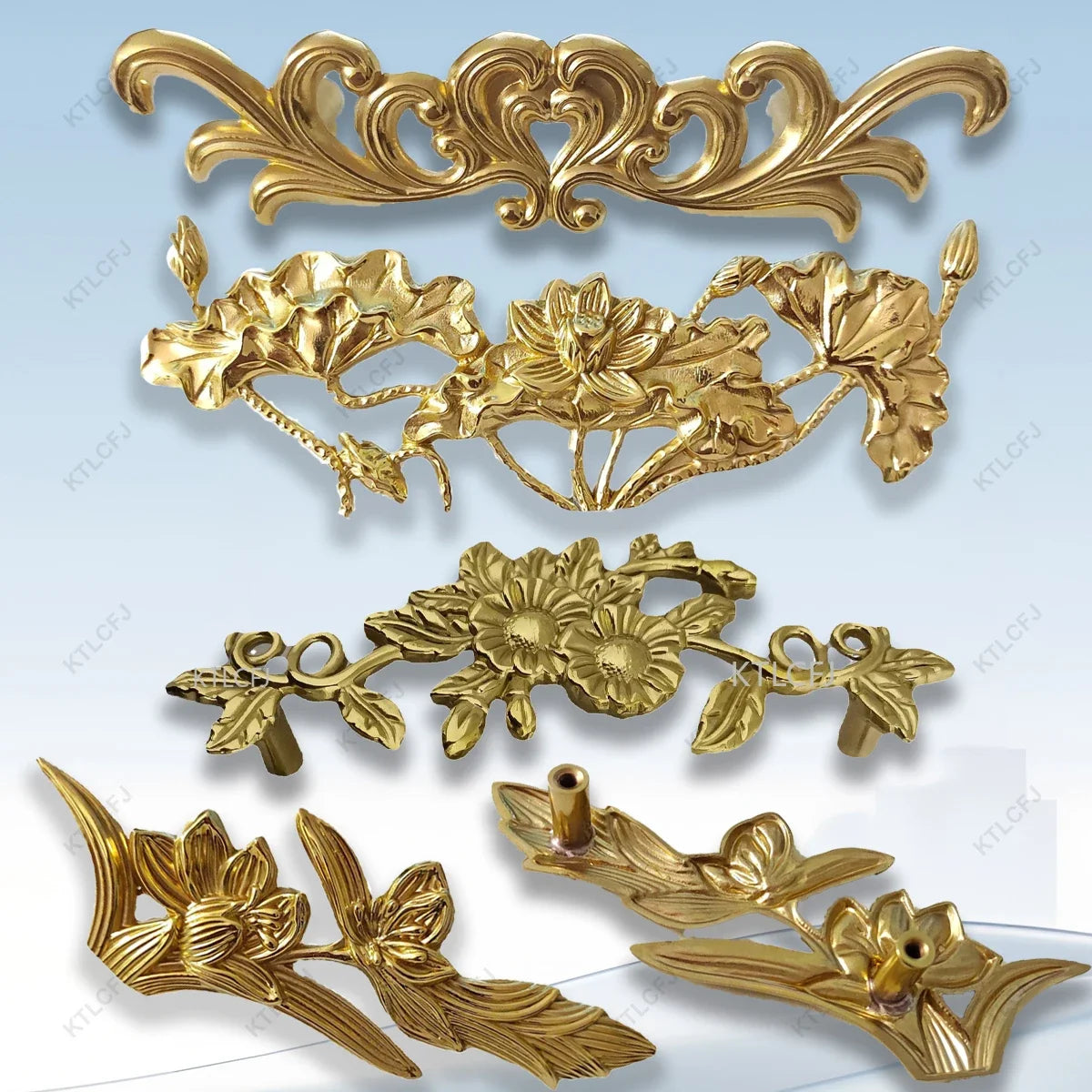 Accessories Flower/Leaf Shaped Drawer Door Cabinet Handle Furniture Light Luxury Brass Forged Handle