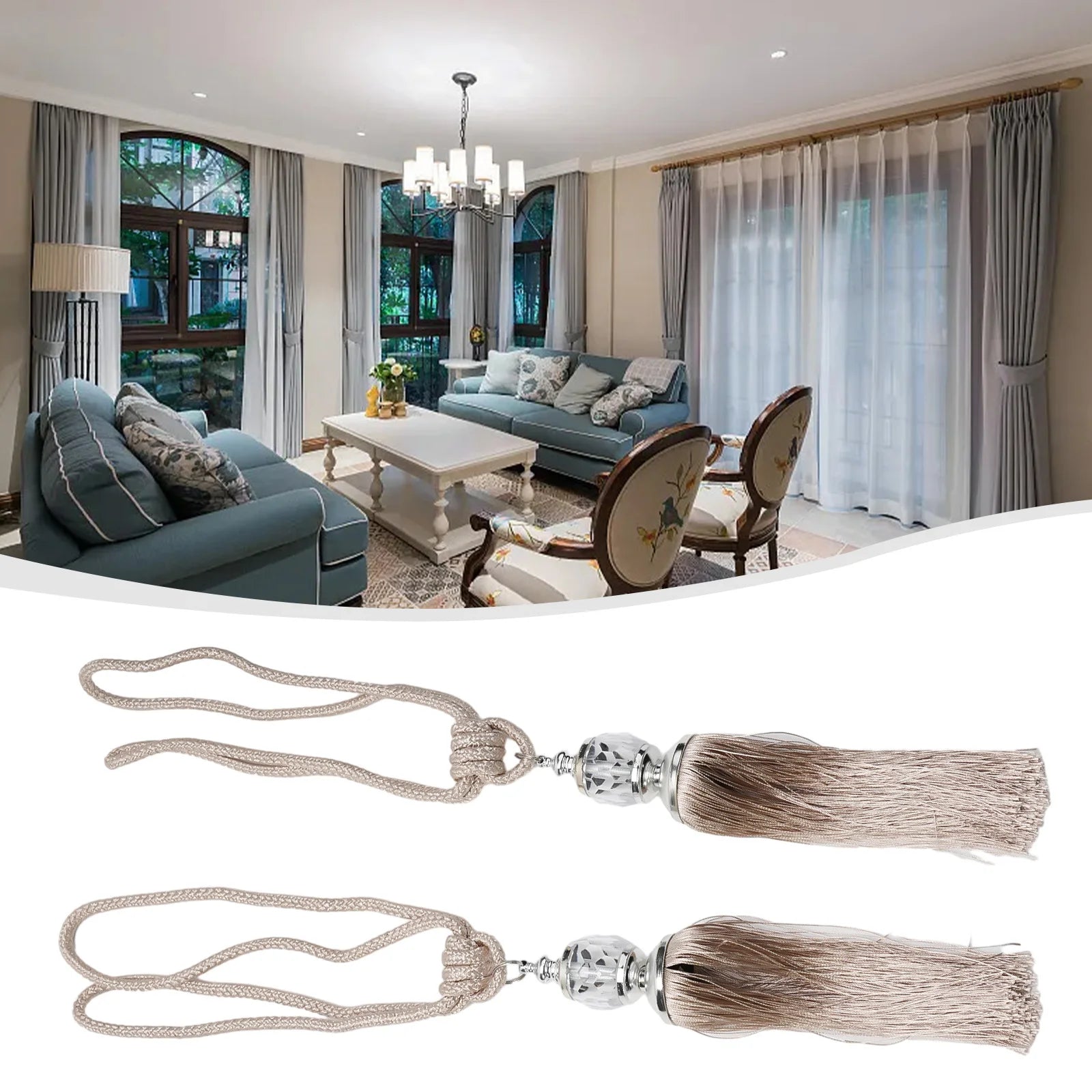 2 Pcs Luxury Curtain Holdbacks Rope Tie Backs Tassel Tiebacks Beaded Ball Decor Pair European Furniture Wall Accessories