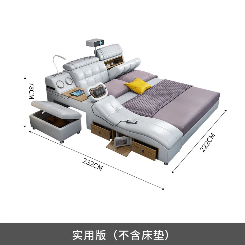 Master bedroom multifunctional bed modern minimalist massage tatami big bed luxury leather bed double bed 1.8m wedding bed