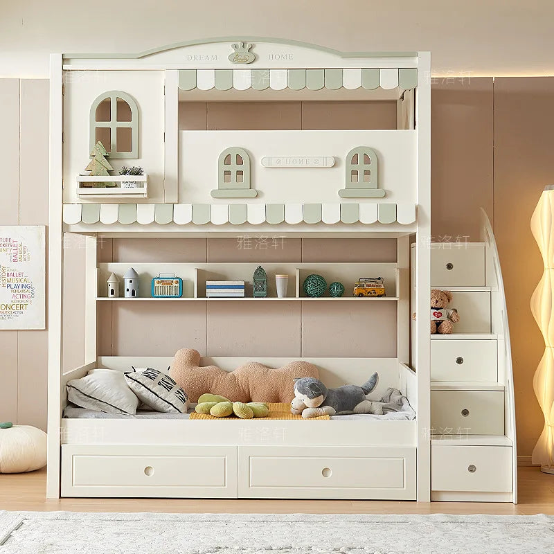 Children's furniture upper and lower bunk double-storey high and low tree house mother bed castle princess high guardrail bed
