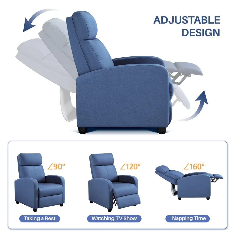 Easyfashion Fabric Push Back Theater Recliner Chair with Footrest,Light Blue Furniture Decoration Classical Elegance Sofa Chairs