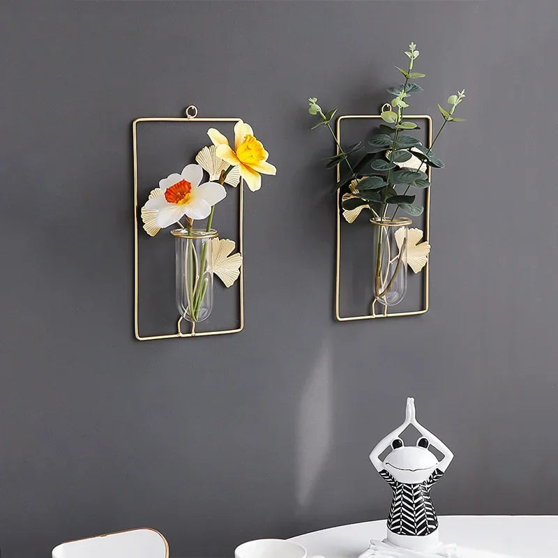 Simple Light Luxury Iron INS Dry Flower Vase Wall Decorations Home Living Room Bedroom Background Wall Decoration Accessories