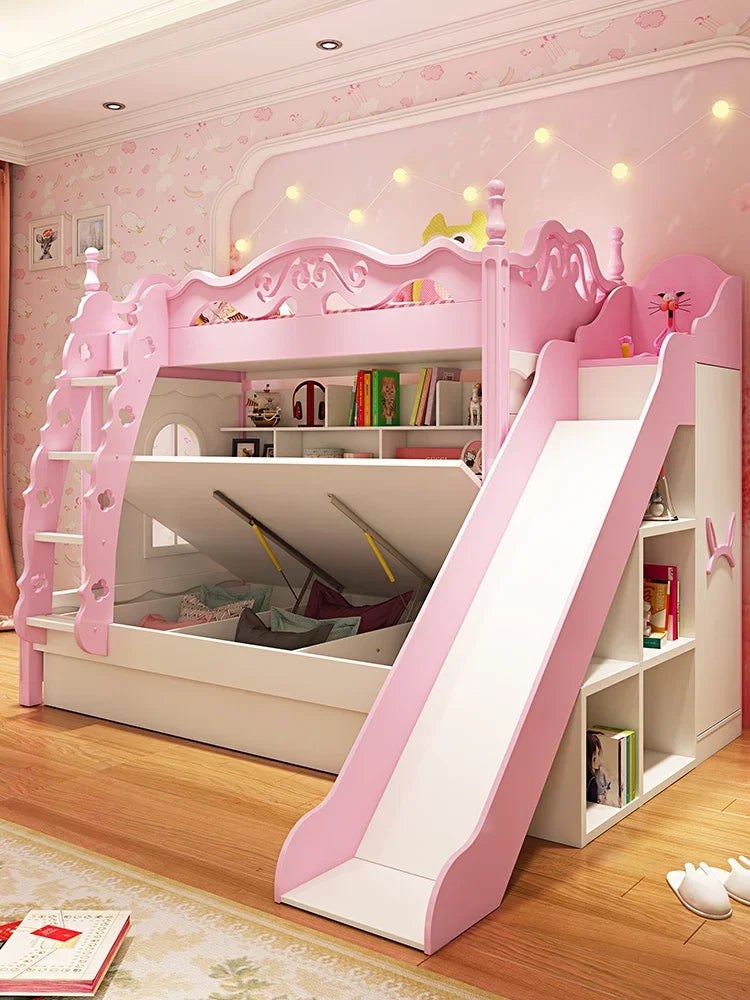 Children's bed up and down, girl's princess bed, solid wood mother bed, double layered bed, up and down bunk