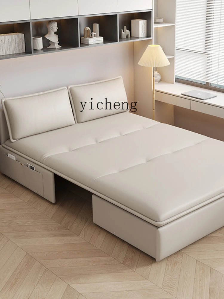 Zc Electric Sofa Bed Smart Dual-Use Foldable Cat's Paw Cloth Leather Living Room Multifunctional Retractable Sofa
