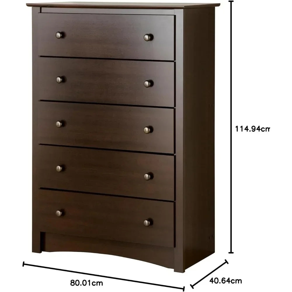 Prepac Fremont 5-Drawer Chest for Bedroom, 16" D x 31.5" W x 45.25" H, Espresso