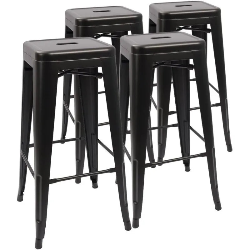 Metal Bar Stools 30" Indoor Outdoor Stackable Barstools Modern Style Industrial Vintage Counter Bar Stools Set of 4