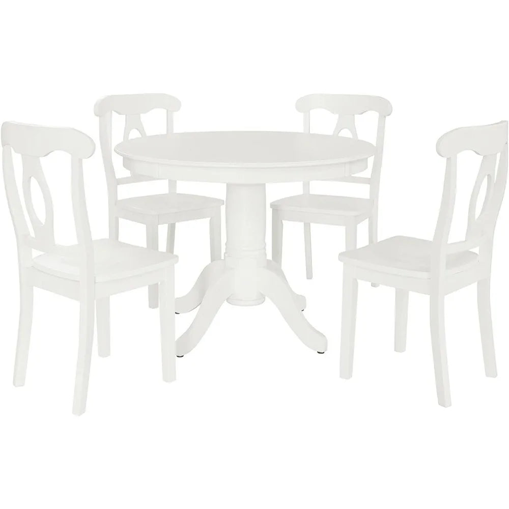 5 piece Traditional Height Pedestal Dining Room Set, White Dinings Tables set Kitchen Chair