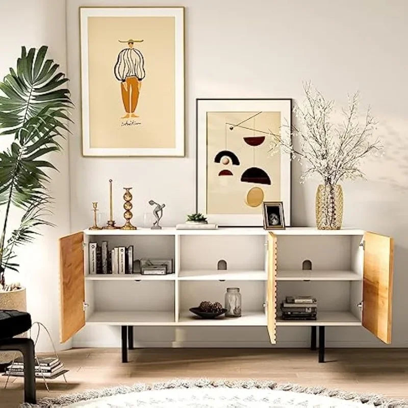 BOUSSAC Mid Century Modern TV Stand for TVs up to 65",Boho Sideboard Buffet Cabinet Credenza, Media Console Entertainment Center
