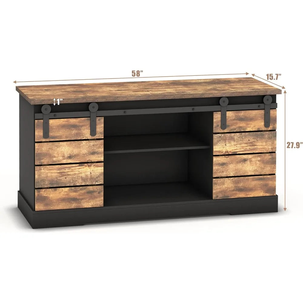 Sideboard Coffee Bar Cabinet,Modern TV Stand Farmhouse Buffet Station Sliding Barn Door Storage Credenza Console