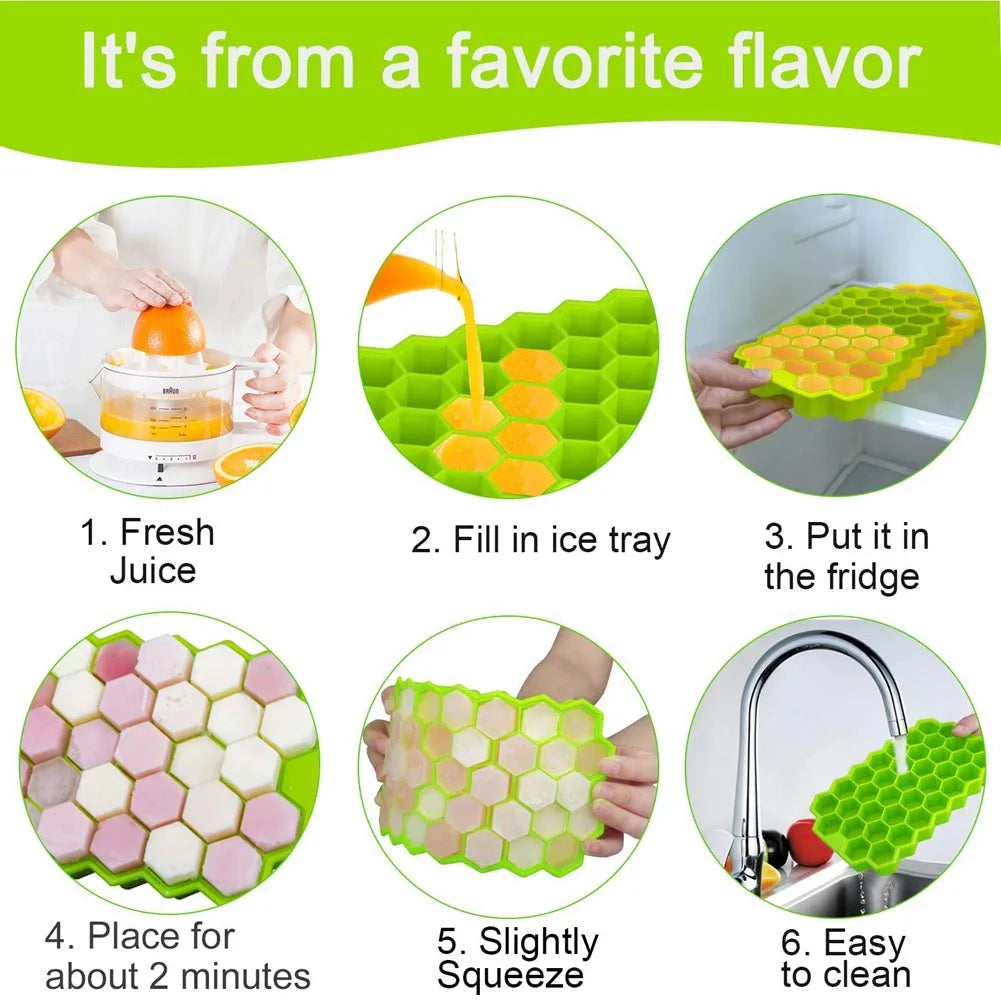 37 Cavity Honeycomb Ice Cube Trays Reusable Silicone Ice Cube Mold BPA Free Ice Maker with Removable Lids