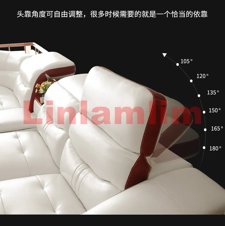 Linlamlim Italian Cow Genuine Leather Couch Set Big Sofas Modernos Para Sala with Speaker, Bluetooth Audio, USB Charging,Storage