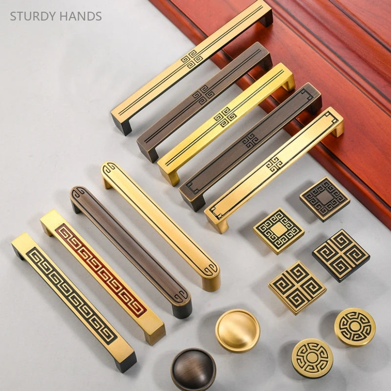 1PCS brass cabinet door handles new Chinese style light luxury vintage wardrobe drawer door handles furniture accessories